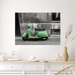 Plakat samoprzylepny Zielony skuter w stylu retro
