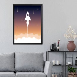 Obraz w ramie Start rakiety na tle fioletowo pomarańczowego nieba