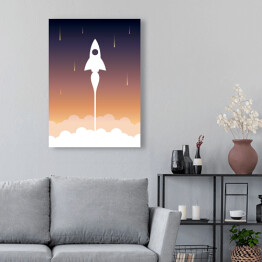 Obraz na płótnie Start rakiety na tle fioletowo pomarańczowego nieba