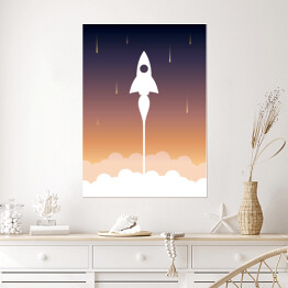 Plakat samoprzylepny Start rakiety na tle fioletowo pomarańczowego nieba