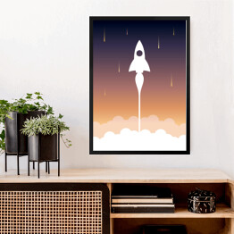 Obraz w ramie Start rakiety na tle fioletowo pomarańczowego nieba