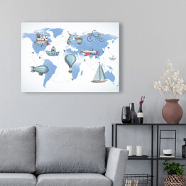 Obraz na płótnie Mapa świata ze środkami transportu