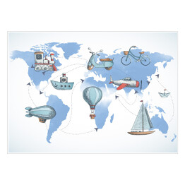 Plakat samoprzylepny Mapa świata ze środkami transportu