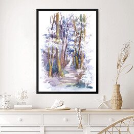 Obraz w ramie Ścieżka prowadząca przez las zimą