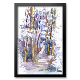 Obraz w ramie Ścieżka prowadząca przez las zimą