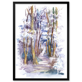 Plakat w ramie Ścieżka prowadząca przez las zimą