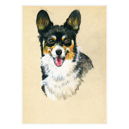 Plakat Akwarela - portret psa na beżowym tle