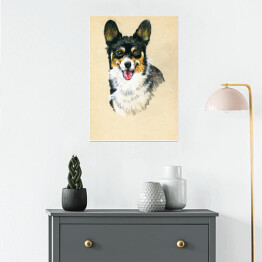 Plakat Akwarela - portret psa na beżowym tle