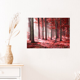 Plakat samoprzylepny Czerwony jesienny las