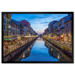 Plakat w ramie Kanał Naviglio Grande w godzinach wieczornych, Mediolan, Włochy