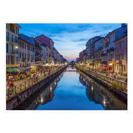 Plakat samoprzylepny Kanał Naviglio Grande w godzinach wieczornych, Mediolan, Włochy