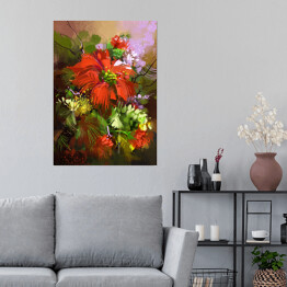 Plakat samoprzylepny Bukiet czerwonych kwiatów