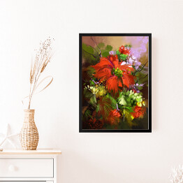 Obraz w ramie Bukiet czerwonych kwiatów
