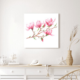 Obraz na płótnie Akwarela - różowa magnolia na białym tle