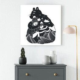 Obraz na płótnie Ilustracja z niedźwiadkiem i chłopcem 
