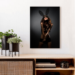 Obraz na płótnie Modelka pozująca w masce z uszami królika