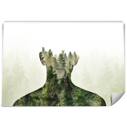 Fototapeta Podwójna ekspozycja osoby i pięknych zielonych drzew