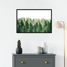 Plakat w ramie Zielony las we mgle - ilustracja