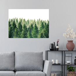 Plakat samoprzylepny Zielony las we mgle - ilustracja