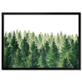 Plakat w ramie Zielony las we mgle - ilustracja