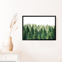 Obraz w ramie Zielony las we mgle - ilustracja