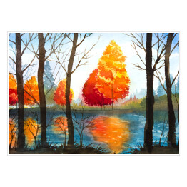 Plakat Jesienny krajobraz - akwarela