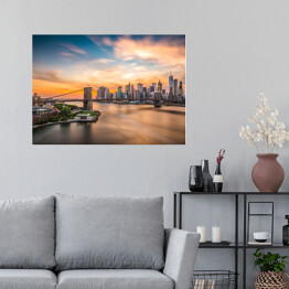 Plakat samoprzylepny Panorama Nowego Jorku z Mostem Brooklińskim w centrum
