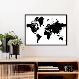 Plakat w ramie Biało czarna mapa świata