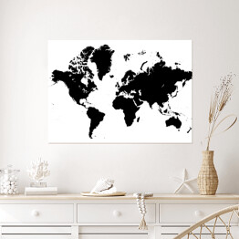 Plakat samoprzylepny Biało czarna mapa świata