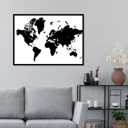 Plakat w ramie Biało czarna mapa świata
