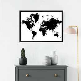 Obraz w ramie Biało czarna mapa świata