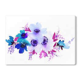 Ilustracja - akwarelowe kwiaty w kolorze niebieskim, różowym i błękitnym na białym tle