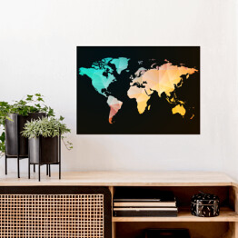 Plakat samoprzylepny Pastelowa mapa świata na czarnym tle
