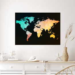 Plakat Pastelowa mapa świata na czarnym tle