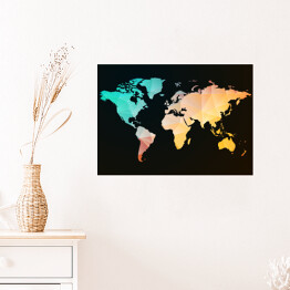 Plakat Pastelowa mapa świata na czarnym tle