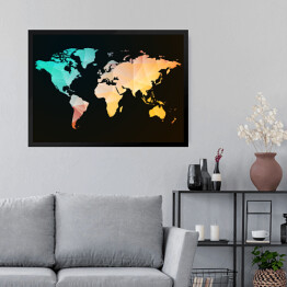 Obraz w ramie Pastelowa mapa świata na czarnym tle