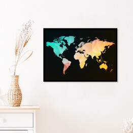 Plakat w ramie Pastelowa mapa świata na czarnym tle