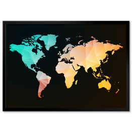Plakat w ramie Pastelowa mapa świata na czarnym tle