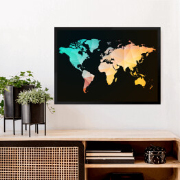 Obraz w ramie Pastelowa mapa świata na czarnym tle