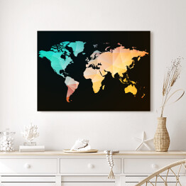 Obraz na płótnie Pastelowa mapa świata na czarnym tle