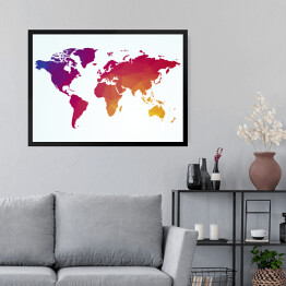 Obraz w ramie Geometryczna mapa świata w ciepłych barwach