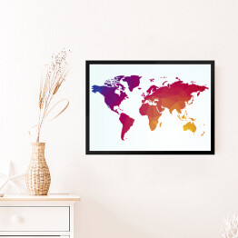 Obraz w ramie Geometryczna mapa świata w ciepłych barwach