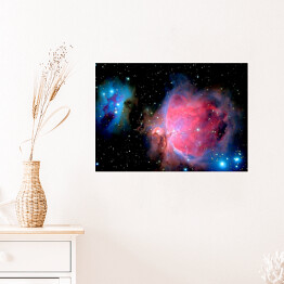 Plakat Astronomia w różowym i niebieskim kolorze na ciemnym tle
