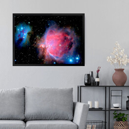 Obraz w ramie Astronomia w różowym i niebieskim kolorze na ciemnym tle