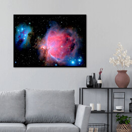 Plakat w ramie Astronomia w różowym i niebieskim kolorze na ciemnym tle