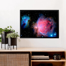Obraz w ramie Astronomia w różowym i niebieskim kolorze na ciemnym tle
