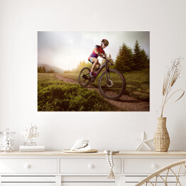 Plakat samoprzylepny Jazda rowerem na tle lasu