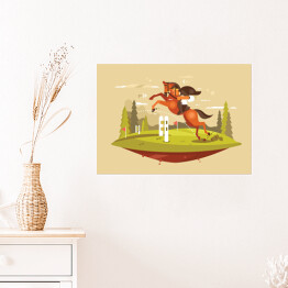 Plakat Jazda konna i skoki przez płotki - ilustracja