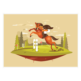 Plakat Jazda konna i skoki przez płotki - ilustracja