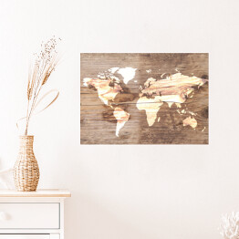 Plakat samoprzylepny Mapa świata na tle imitującym jasne drewno